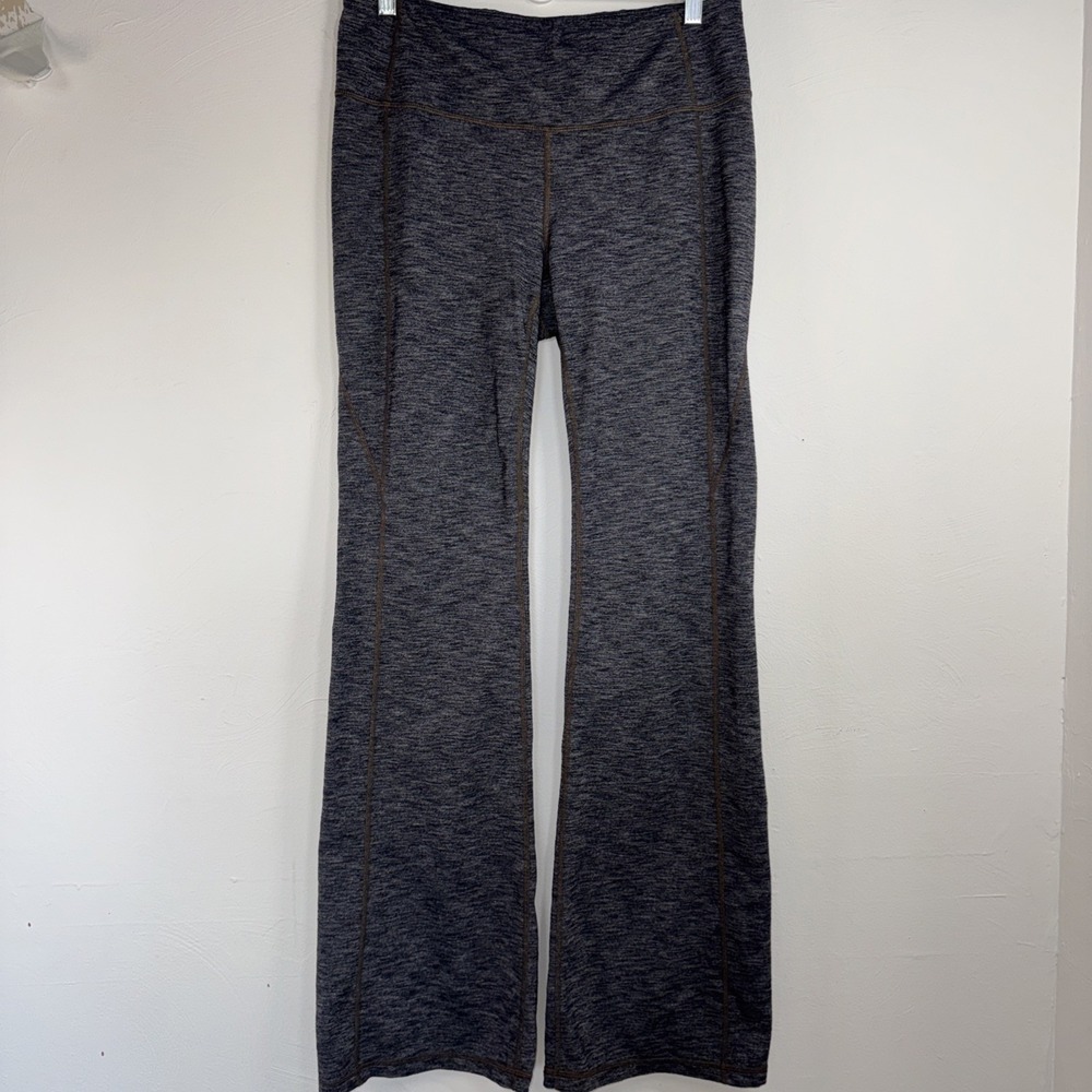 ATHLETA Dark Heather Gray Bootcut Flare Pull On Yoga Pants Brown Stitching